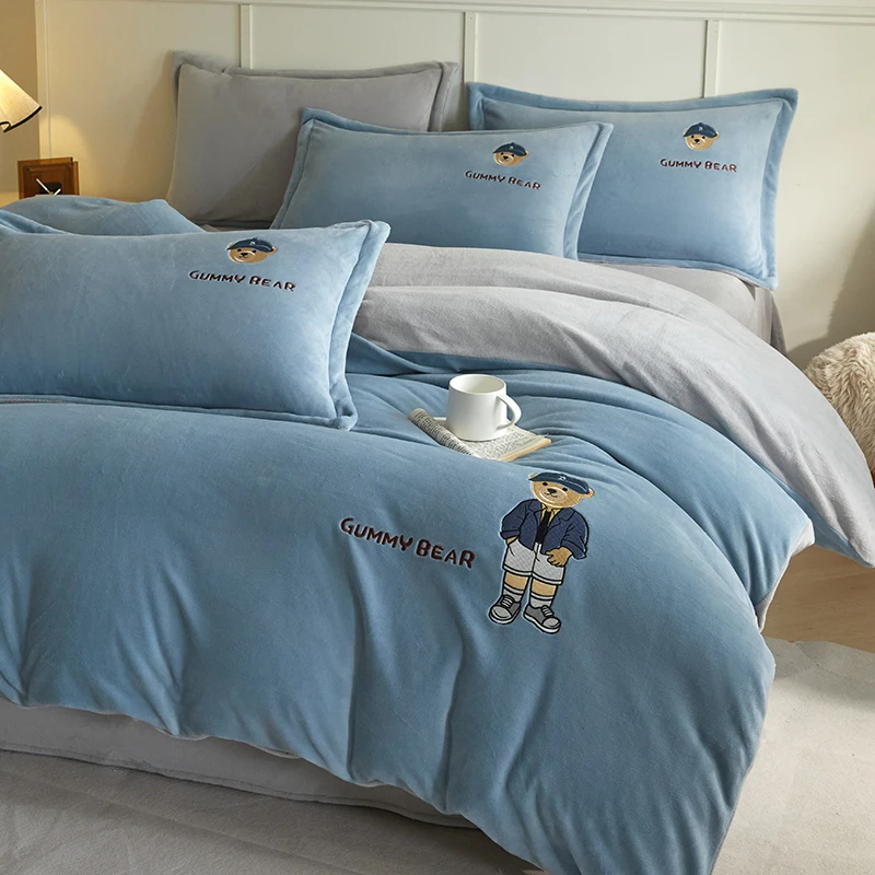 纯色简约牛奶绒四件套冬季保暖被套加厚床单被单儿童单人床三件套