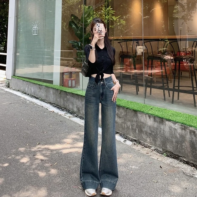 【送腰带】微喇叭高腰牛仔裤女秋季2024新款阔腿裤垂感休闲时尚百搭