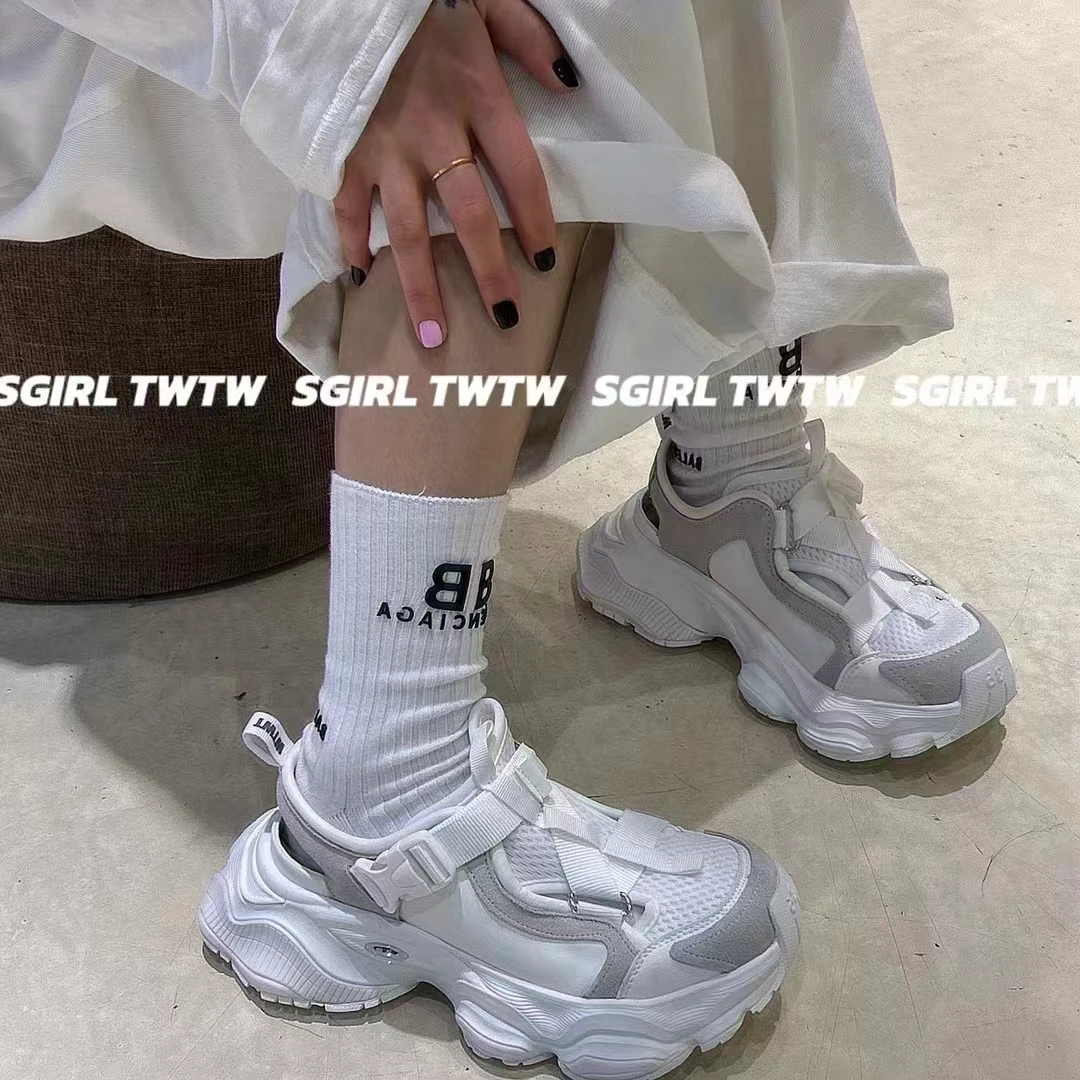 SGIRLTWTW设计感镂空透气厚底老爹鞋女2024夏新款网红运动休闲鞋