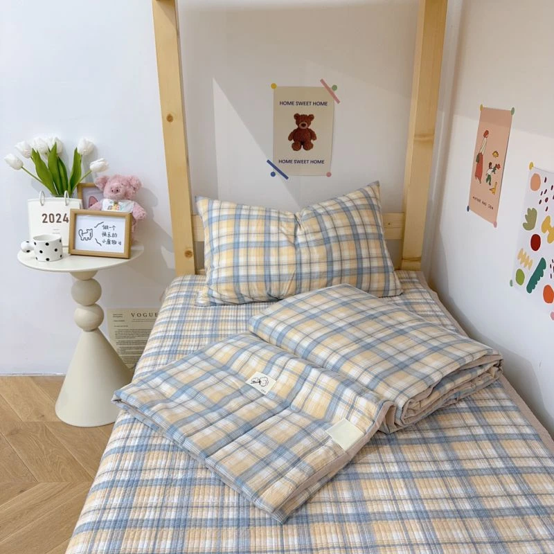 【超级红】米中格 无印风全棉学生床盖三件套
