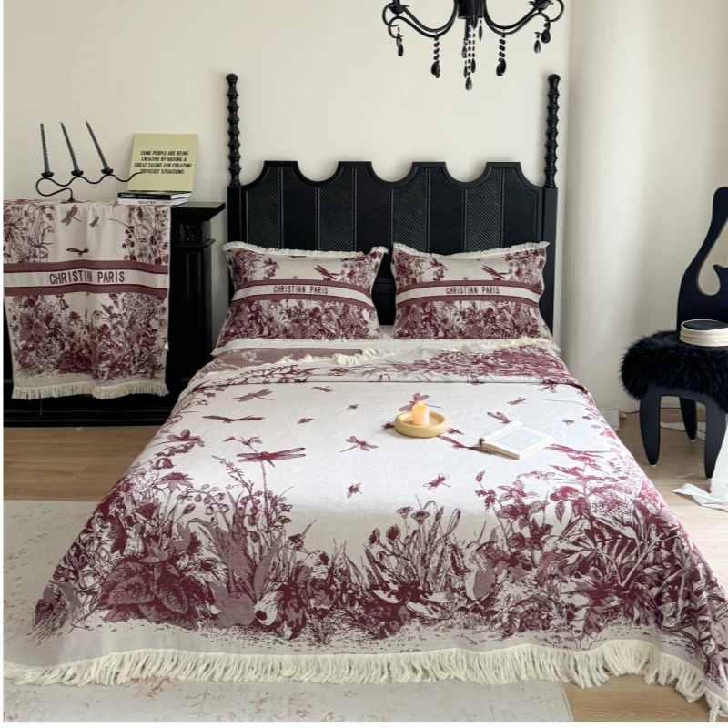 【超级红】木质红 全棉流苏盖毯