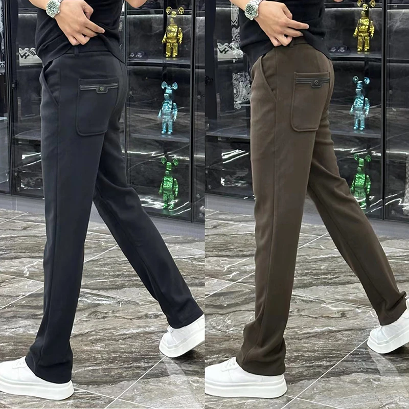 高端轻奢风直脚卫裤男秋季新品简约阔腿休闲裤潮流百搭纯色运动裤