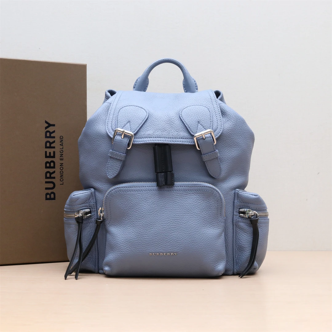 95新 BURBERRY/博柏利 军旅双肩包 中号 蓝色 皮革C P234244739