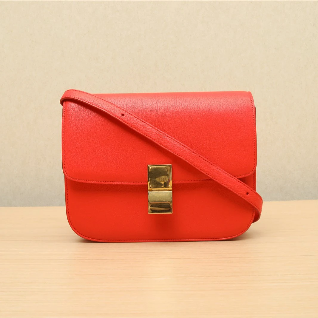 95新 Celine/思琳 Classic Box单肩包 中号 红色P221305086