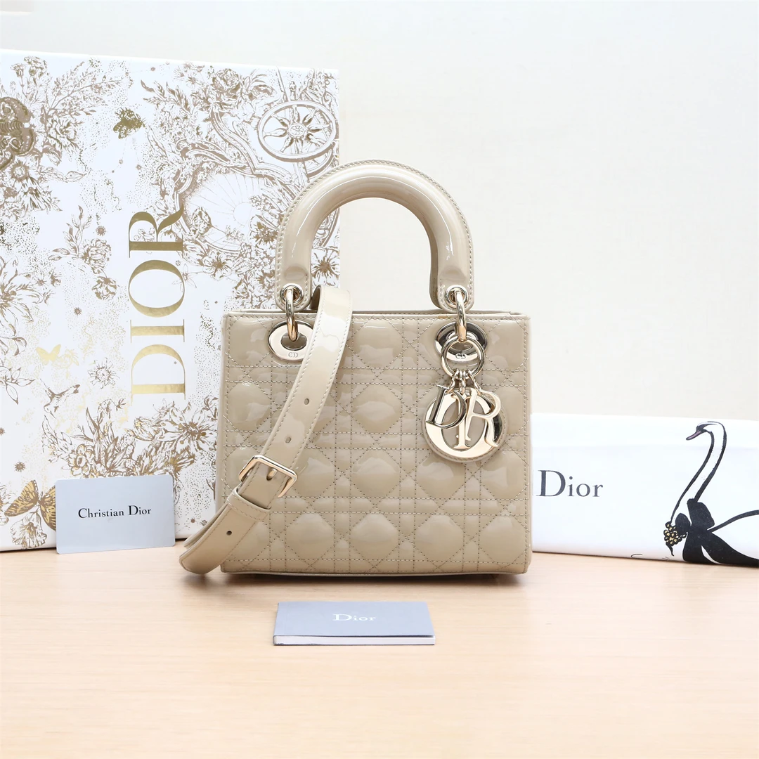 95新 DIOR/迪奥 戴妃包 四格 黄色 漆皮 金扣 2020 P224622654