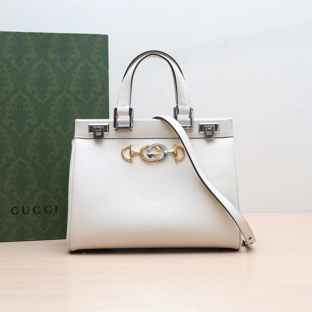 99新 GUCCI/古驰 Zumi 手提包 中号 29 白色 皮革C P214659742