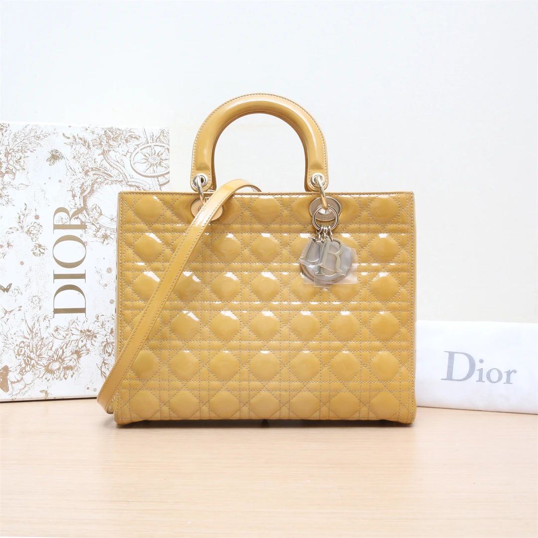 95新 DIOR/迪奥 Lady Dior 戴妃包 七格 黄色 2012 P224412480