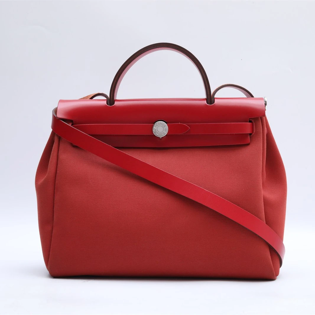 99新 Hermes/爱马仕 手提包 31 5X辣椒红 帆布 银扣 P234449085