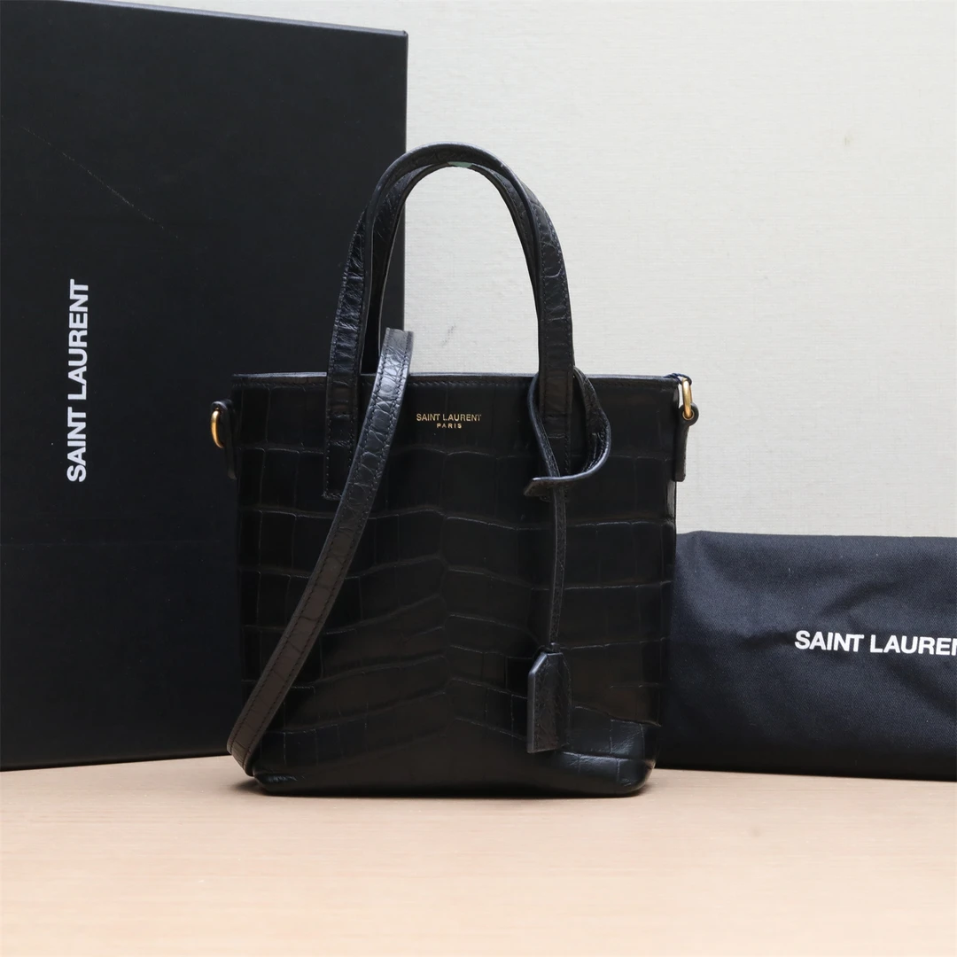 95新 YSL/圣罗兰 鳄鱼压纹 黑色 皮革C 金扣P244274467