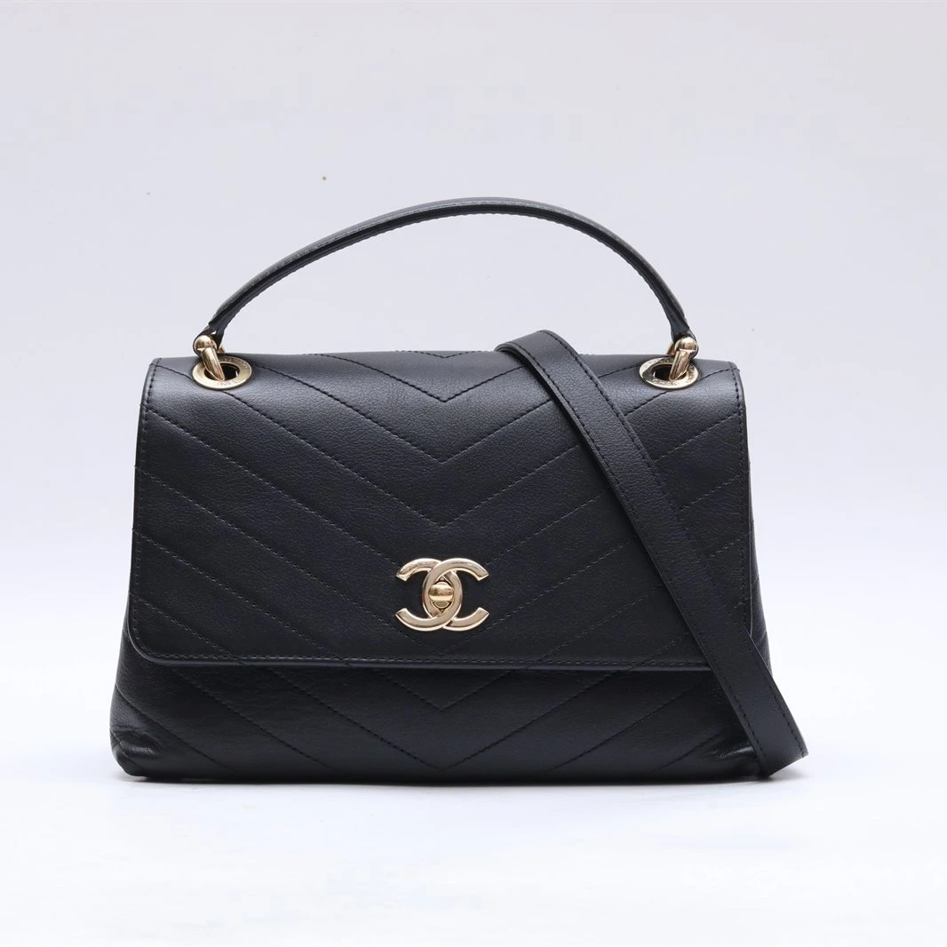 95新 Chanel/香奈儿 handle款 口盖包 黑色25开 P224621607