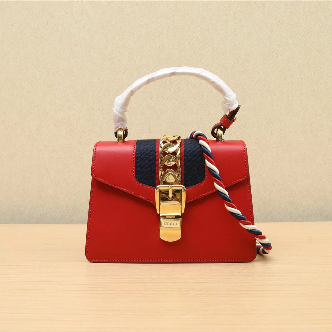 95新 GUCCI/古驰 Sylvie 丝带包 皮手带 MINI 红色P241559431