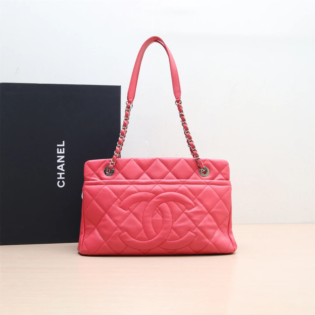 95新 Chanel/香奈儿 西瓜红拉链敞口单肩包 粉色P224292710