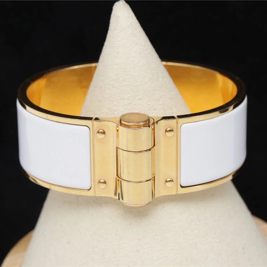95新 Hermes/爱马仕 白色宽版珐琅手镯 16号P232606770