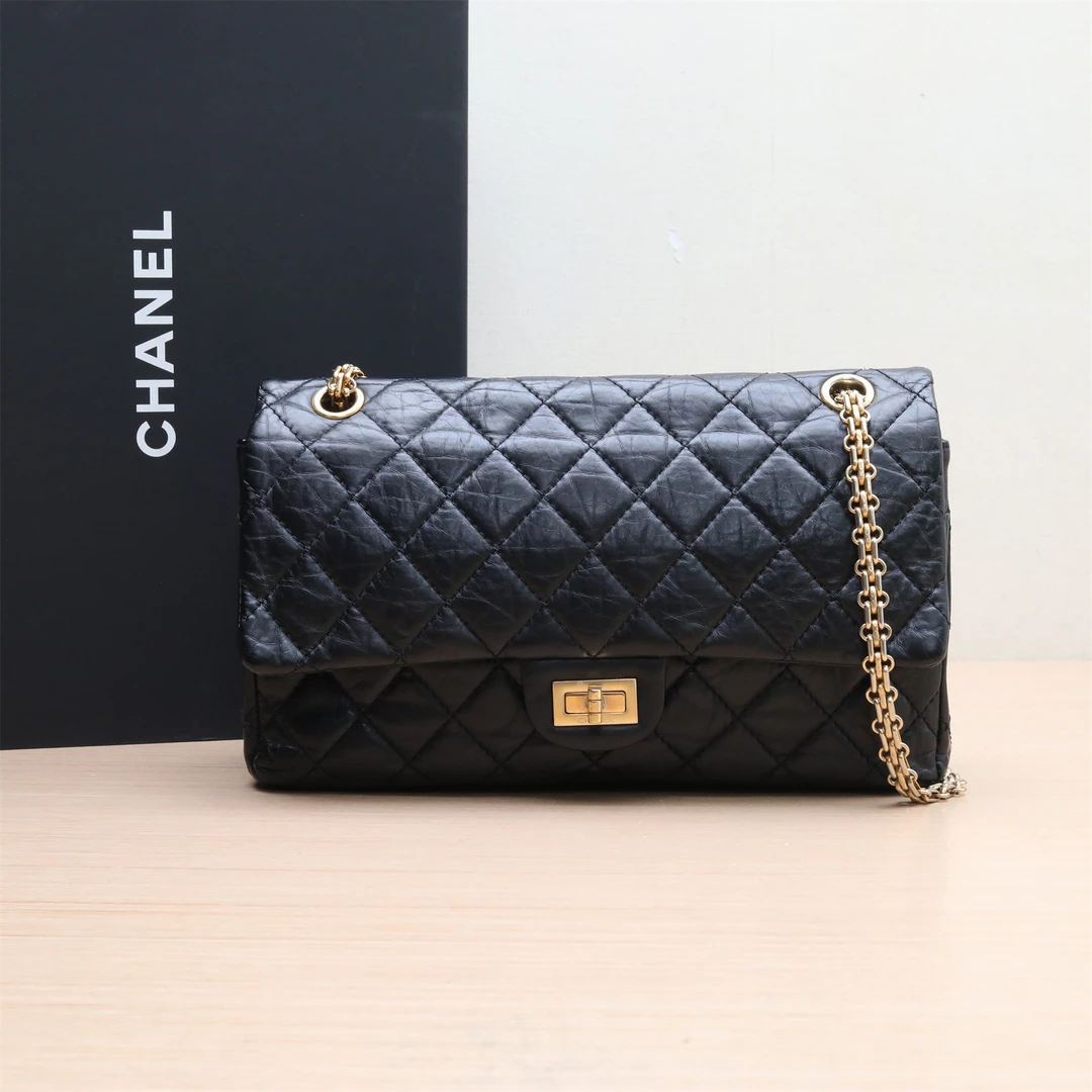 95新 Chanel/香奈儿 2.55 口盖包 大号 28cm 黑色 15开P234865468