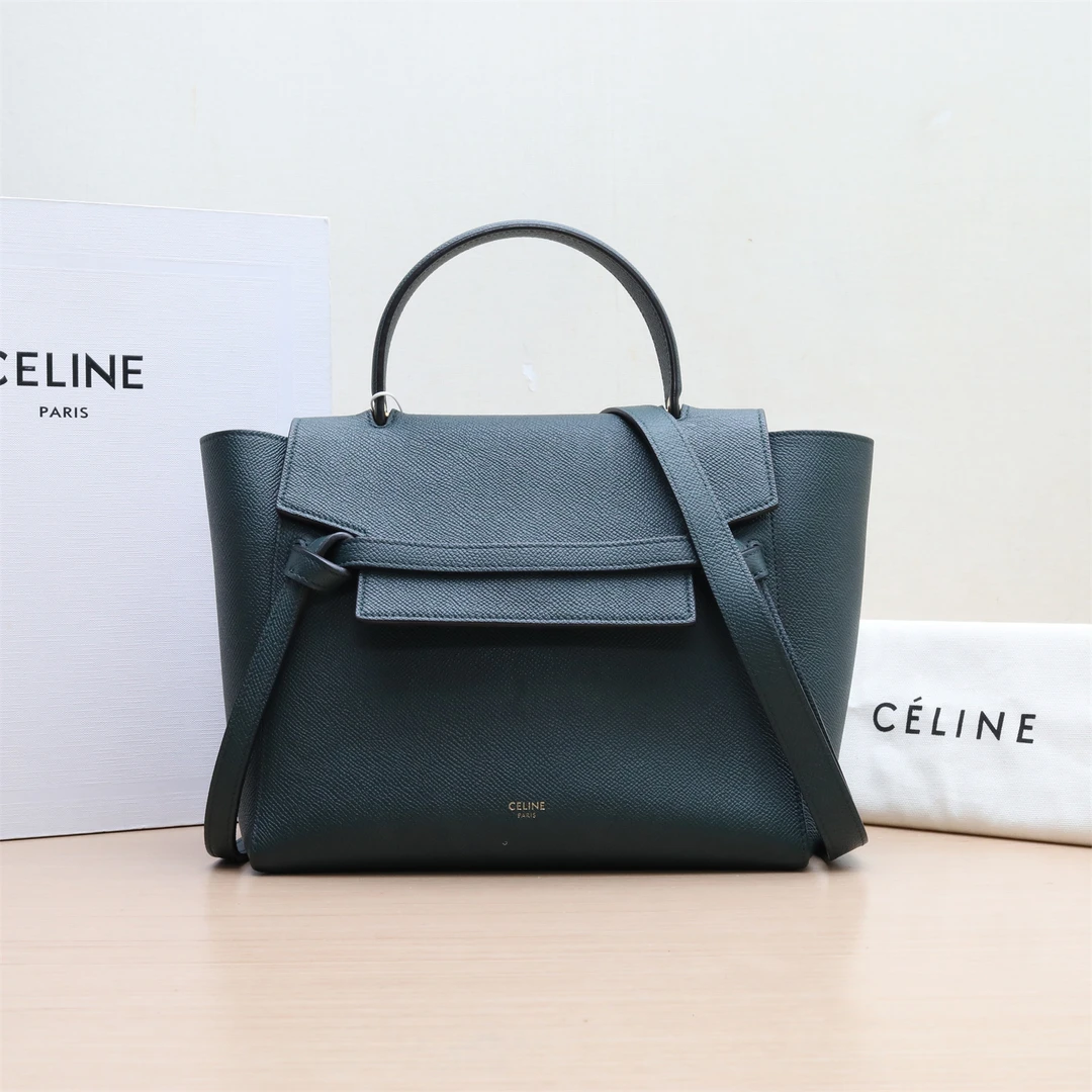 95新 Celine/思琳 Belt 鲶 鱼 单肩包 24 绿色 皮革C P224930311