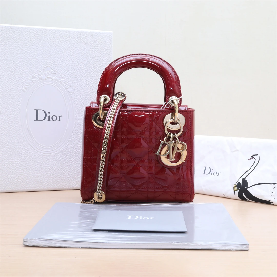 99新 DIOR/迪奥 戴妃包 三格 红色 漆皮 金扣 2017 P224623177