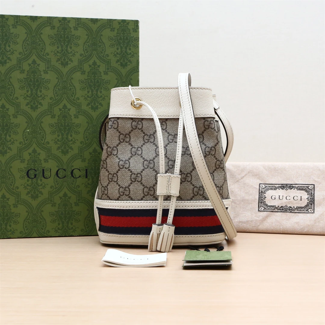 99新 GUCCI/古驰 Ophidia 抽绳水桶包 小号 单肩包 P214663732
