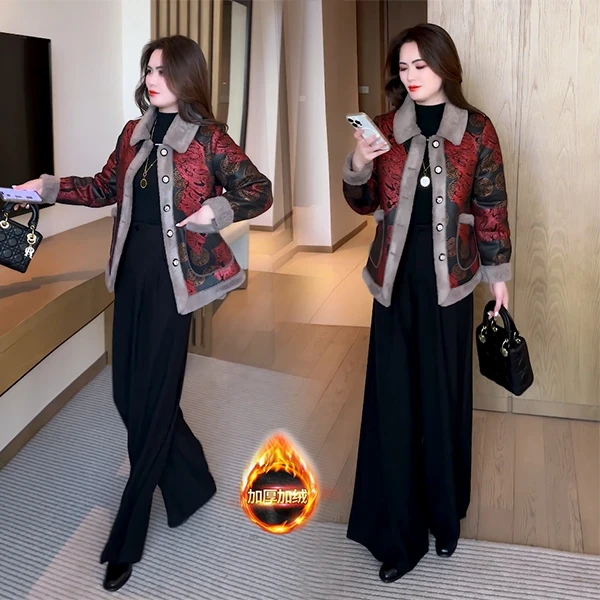 秋冬新款时尚洋气百搭加绒加厚气质毛呢保暖短外套