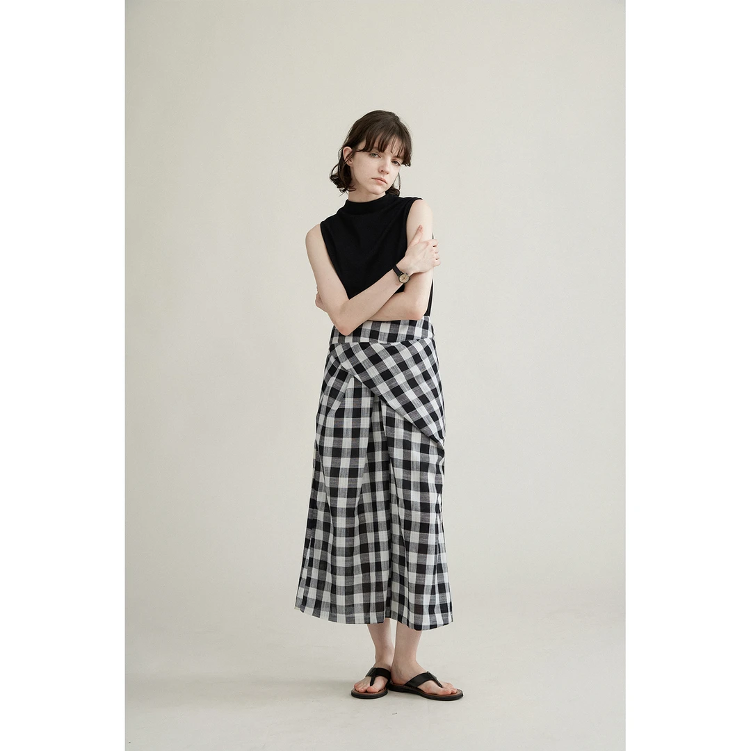 SONDERS设计款 两色不规则解构交叉叠布开叉通勤中长款半裙