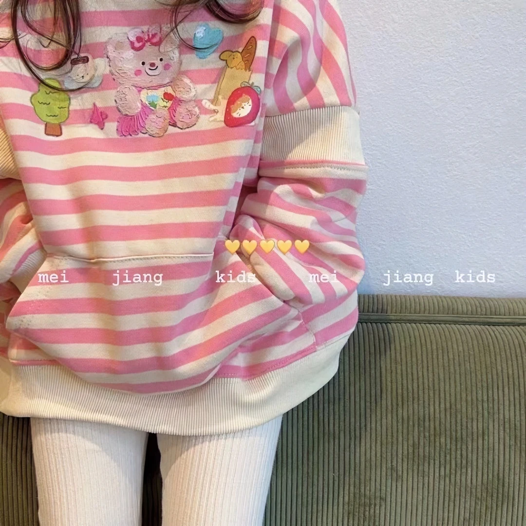 女童秋装卫衣中小童条纹套头衫宽松长袖打底衫洋气时尚百搭