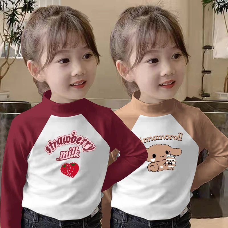 女童双面德绒半高领秋冬儿童洋气长袖T恤女宝宝内搭中