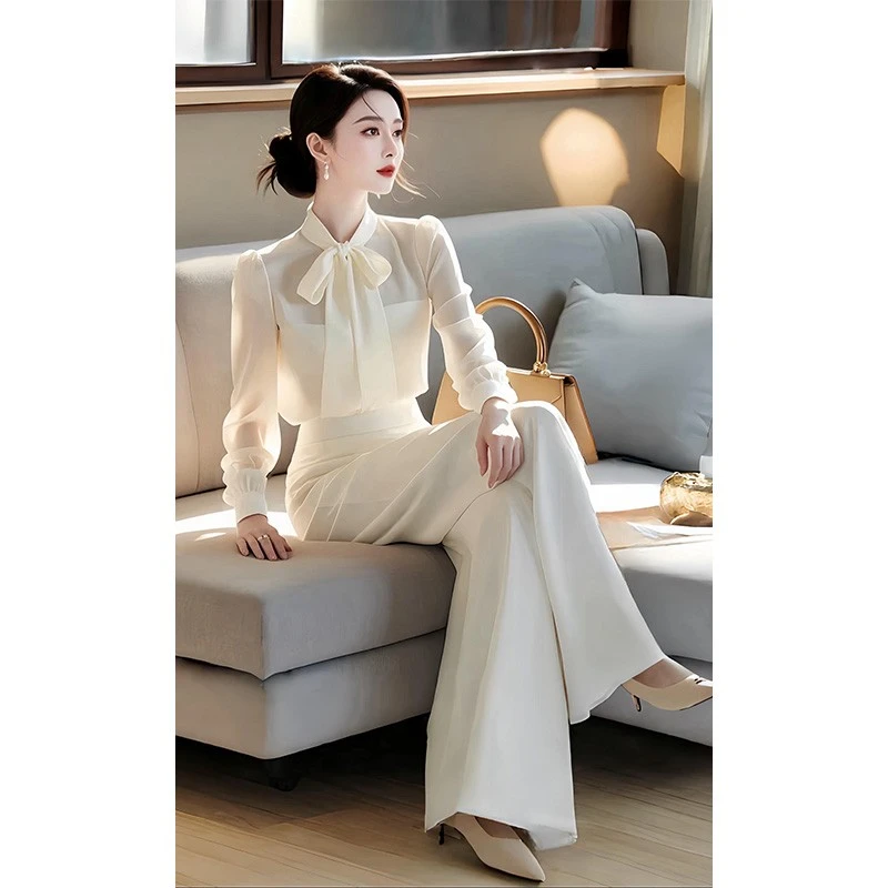 秋装搭配一整套2024新款气质小香风长袖衬衫阔腿裤轻熟名媛两件套