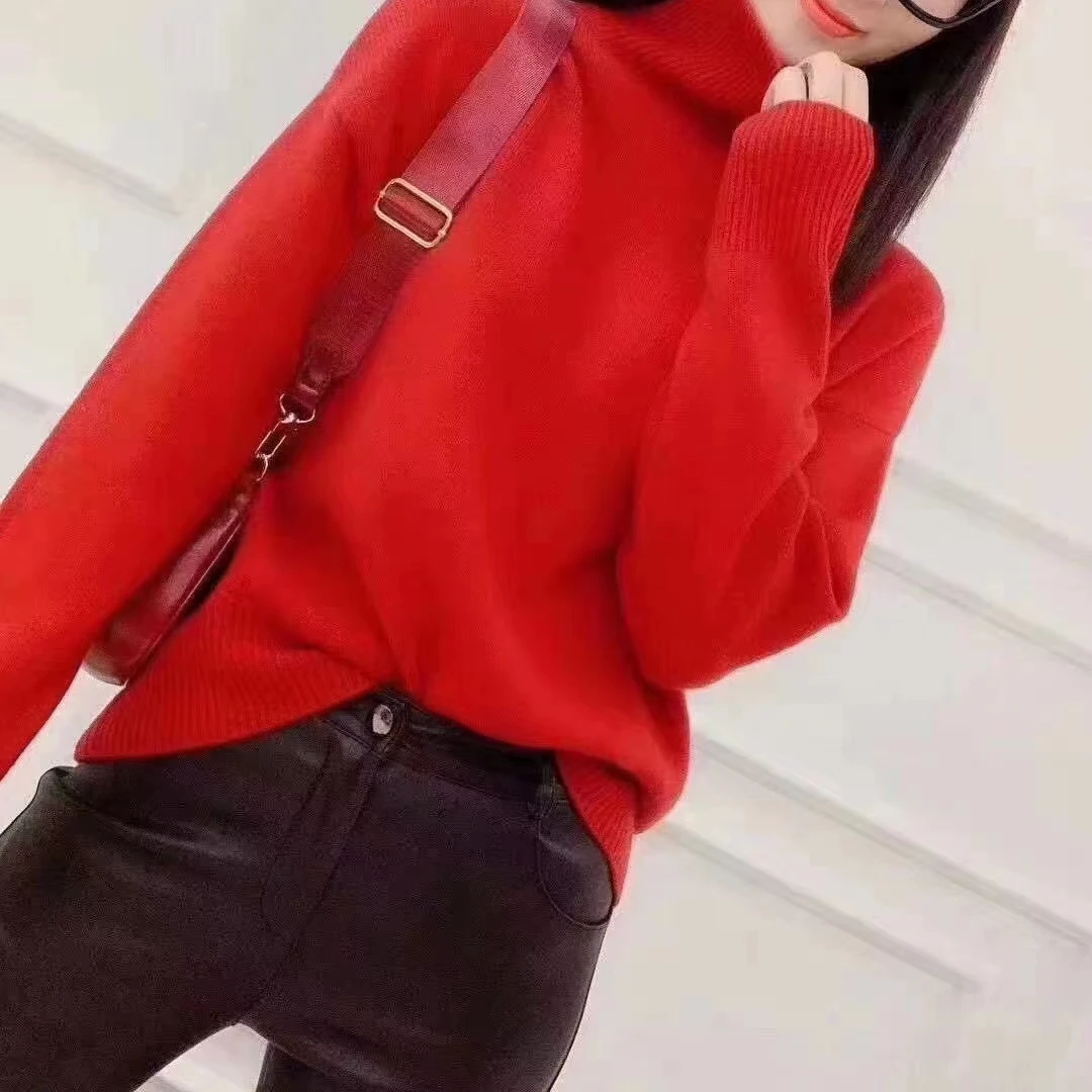 735#新款宽松堆堆领时尚百搭套头长袖针织衫高领2 83