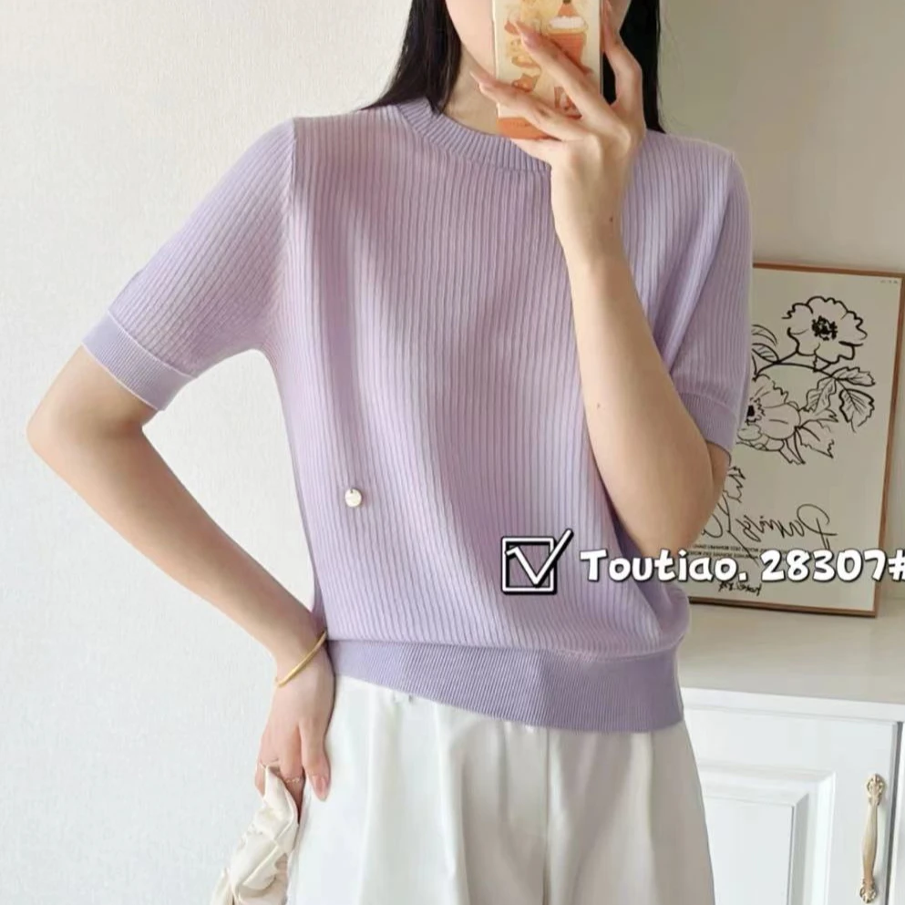 0359#新款毛衣针织衫显瘦时尚百搭休闲夏季圆领套头114