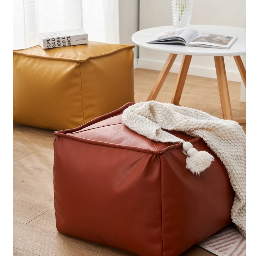 轻奢收纳袋二合一日式蒲团坐垫皮质脚踏飘窗榻榻米门口换鞋凳家用