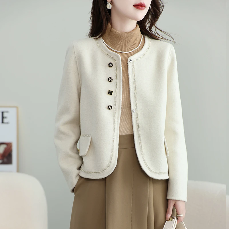 小香风毛呢外套女短款2024秋冬新款小个子高端双面呢大衣女