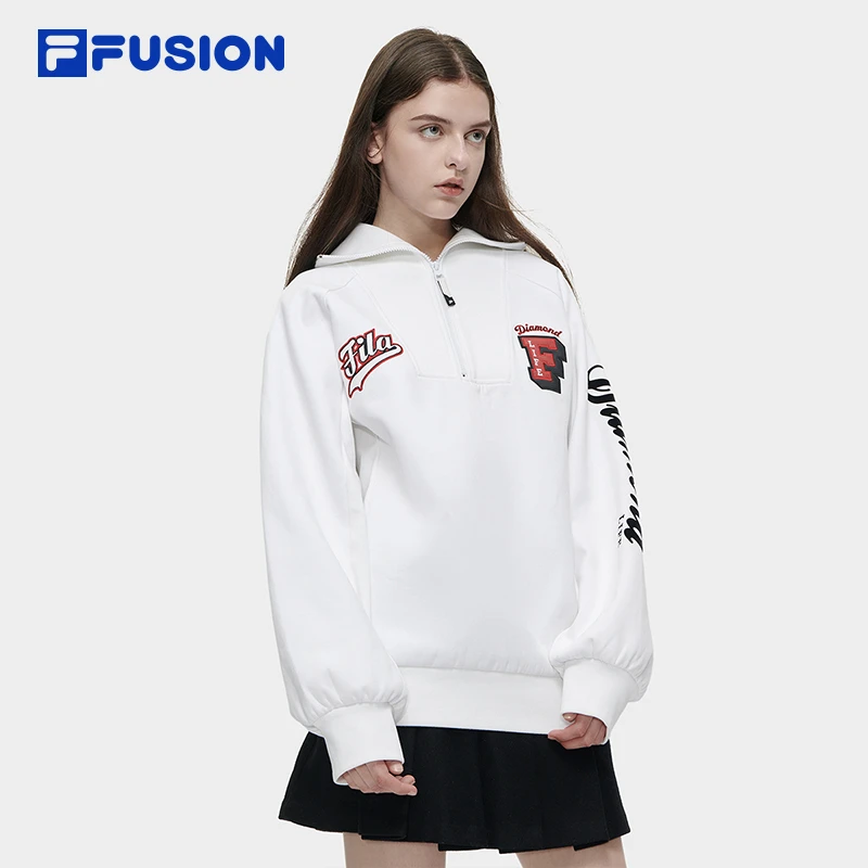 Fila/斐乐潮流女装针织卫衣早秋款时尚宽松休闲运动上衣立领长袖