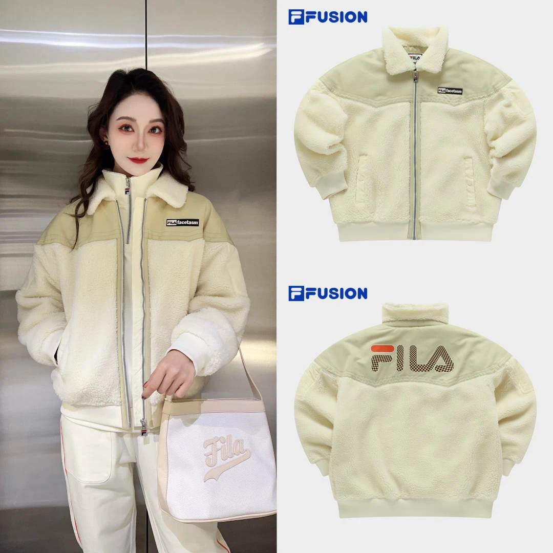 Fila/斐乐潮流F联名女子仿羊羔绒外套时尚百搭保暖外套T11W347903