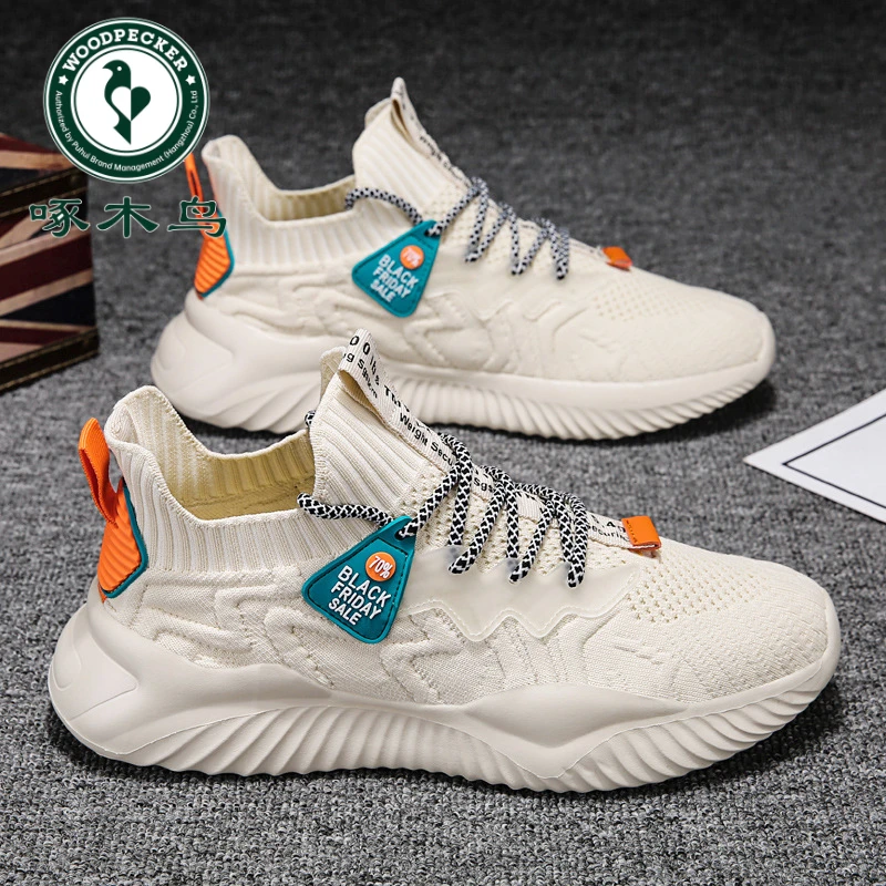 【正品】啄木鸟夏季透气飞织运动老爹男鞋春秋百搭男士潮流网面休闲