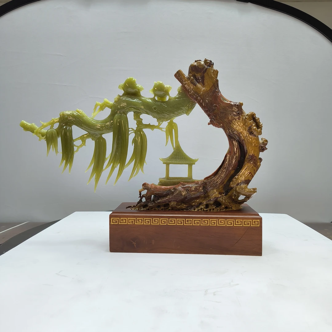 8148家居装饰摆件玉石雕刻电视柜玄关新中式创意书房山水花鸟白菜