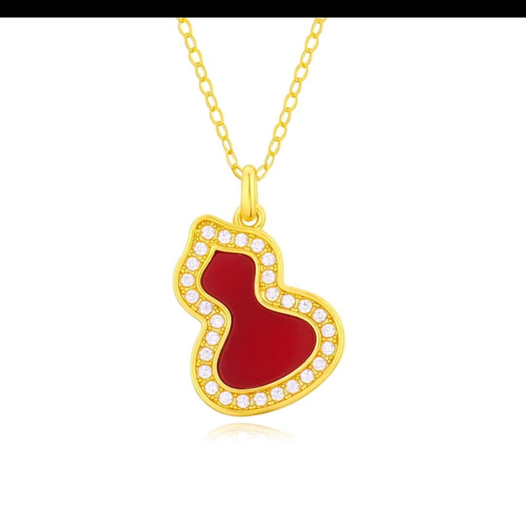 18K金葫芦红玛瑙豪镶吊坠气质百搭时尚