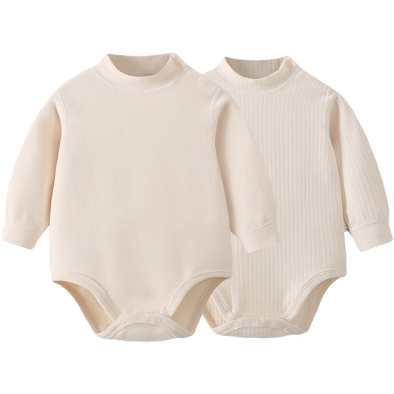 婴儿包屁衣秋冬中高领三角保暖护肚哈衣加厚纯棉睡衣打底宝宝内衣