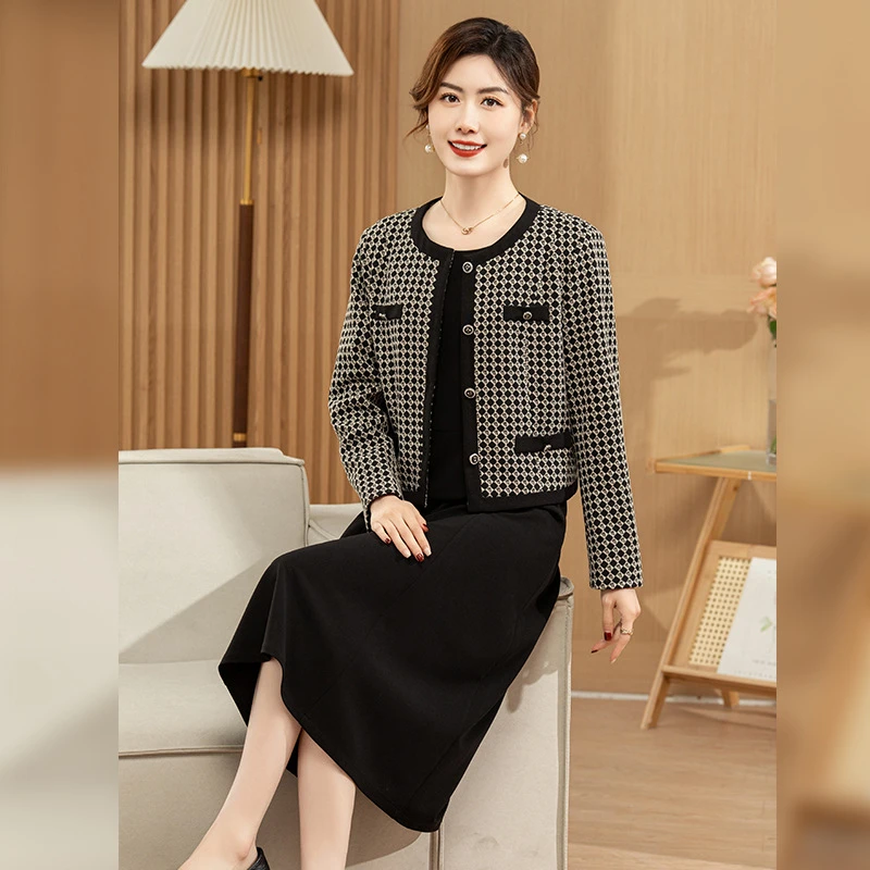 2024年妈妈装秋款套装高贵洋气中老年新款小香风气质长袖套装裙子