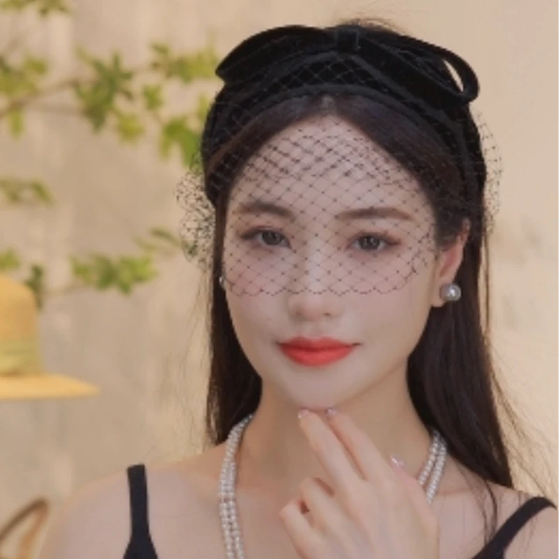 网纱半帽女遮白发遮油头时尚精致