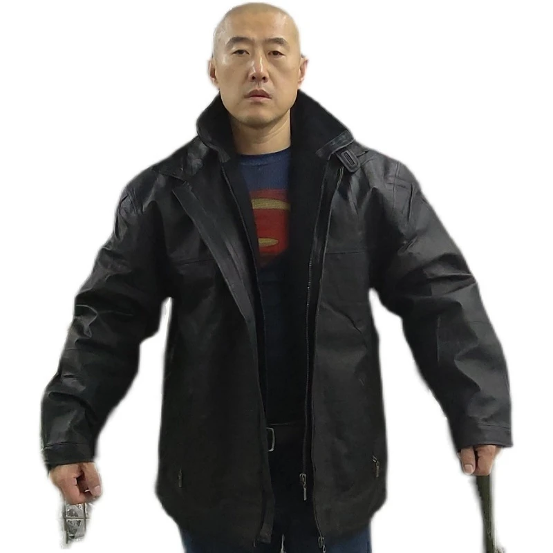 猪皮大衣男士真皮夹克纯色皮棉夹克男士夹克挂内里可拆卸领子WH25