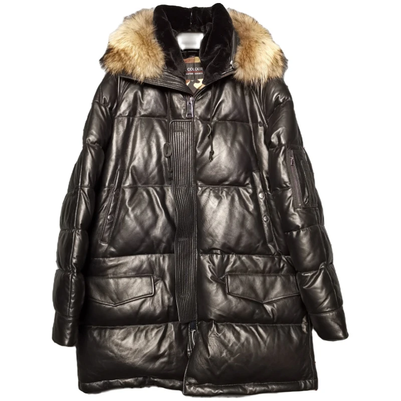 N3B皮羽绒连帽毛领绵羊皮羽绒服皮夹克军大衣棉服棉衣极地防寒