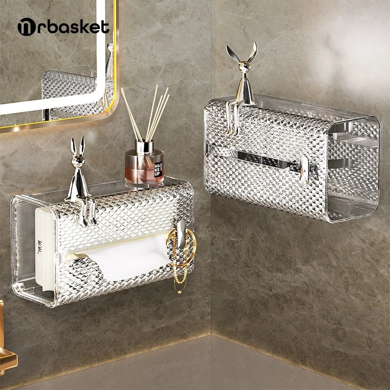 纸巾盒壁挂式洗脸巾收纳盒家用轻奢风厕所厨房免打孔倒挂抽纸盒