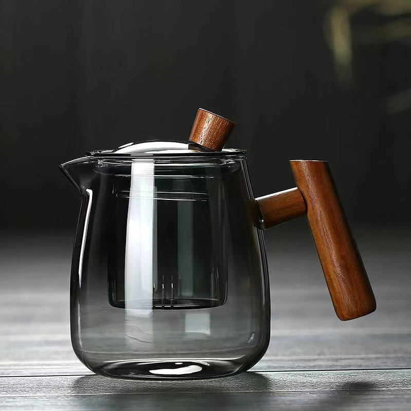 【小扬力荐】高温高硼硅烟榭壶茶水分离泡茶壶木柄侧把分茶煮茶壶