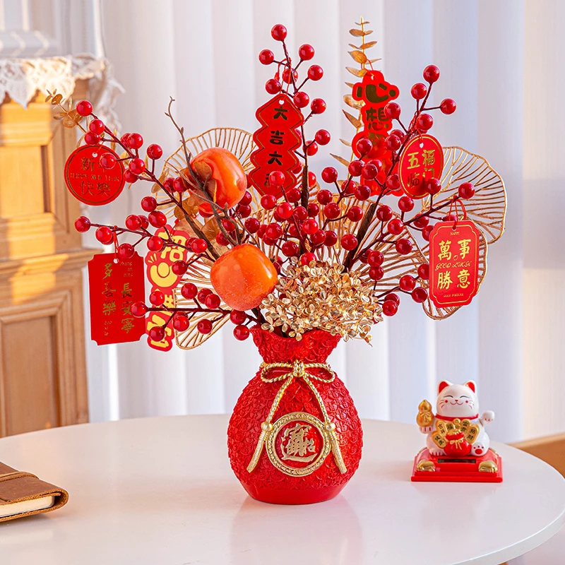 发财果组合年宵花福字双面花瓶套装