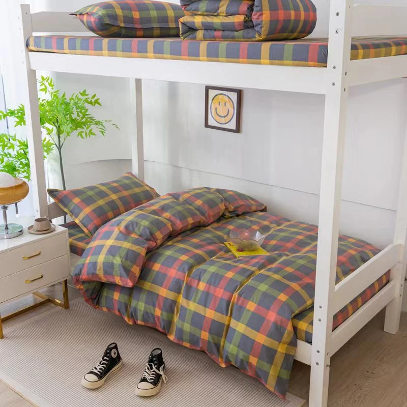 2024格子全棉水洗棉风格学生宿舍三件套上下单人简约加厚