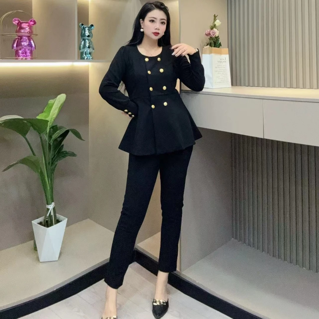 秋款两件套-檬 9153时尚气质双排扣潮流舒适显瘦胖MM大码女装新款