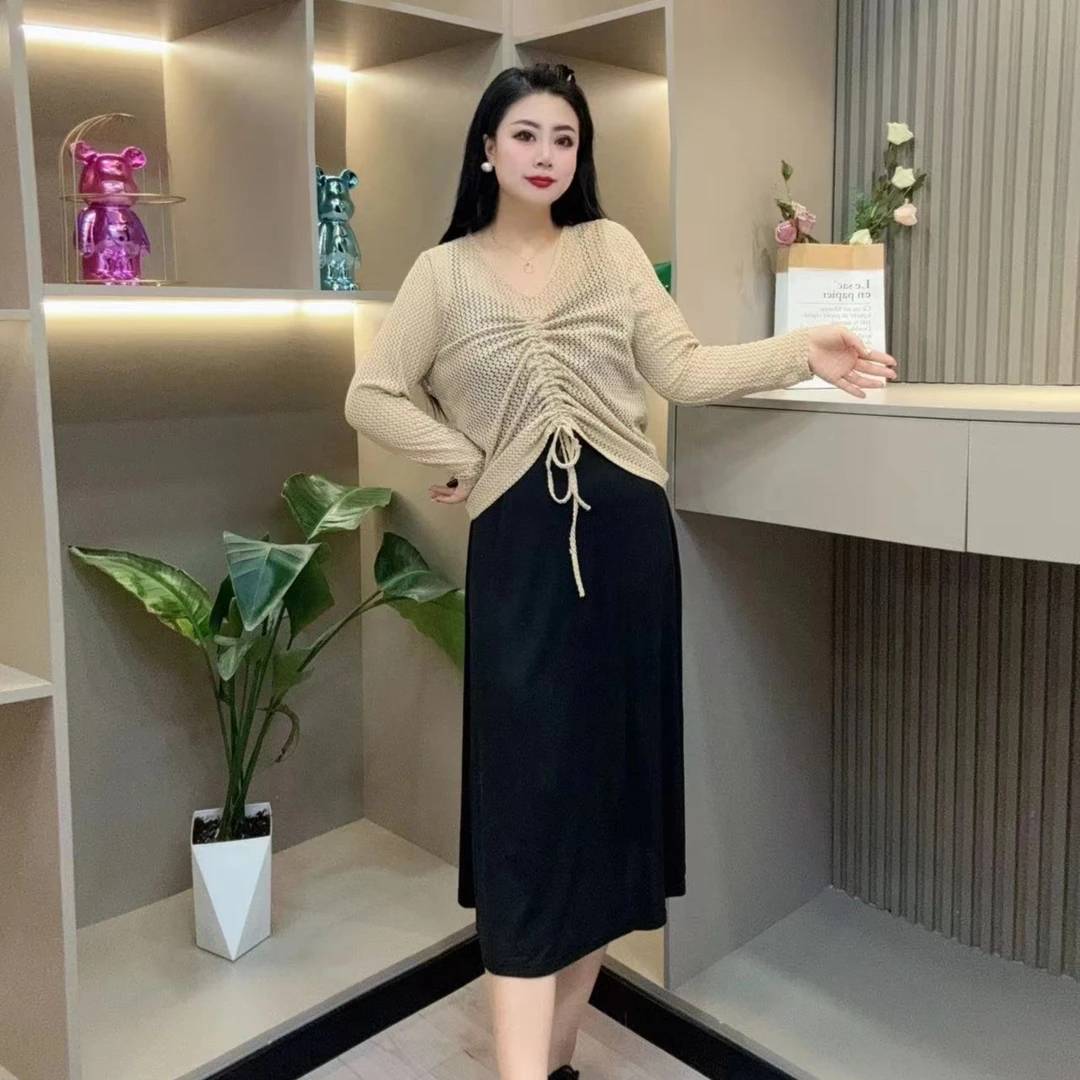 时尚两件套-佳 81521 洋气舒适镂空抽绳早秋显瘦胖MM大码女装新款