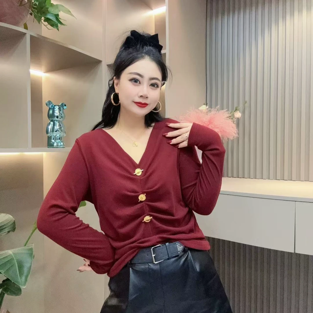 冬季洋气小衫 甜 8448潮流舒适压褶打底保暖显瘦胖MM大码女装新款