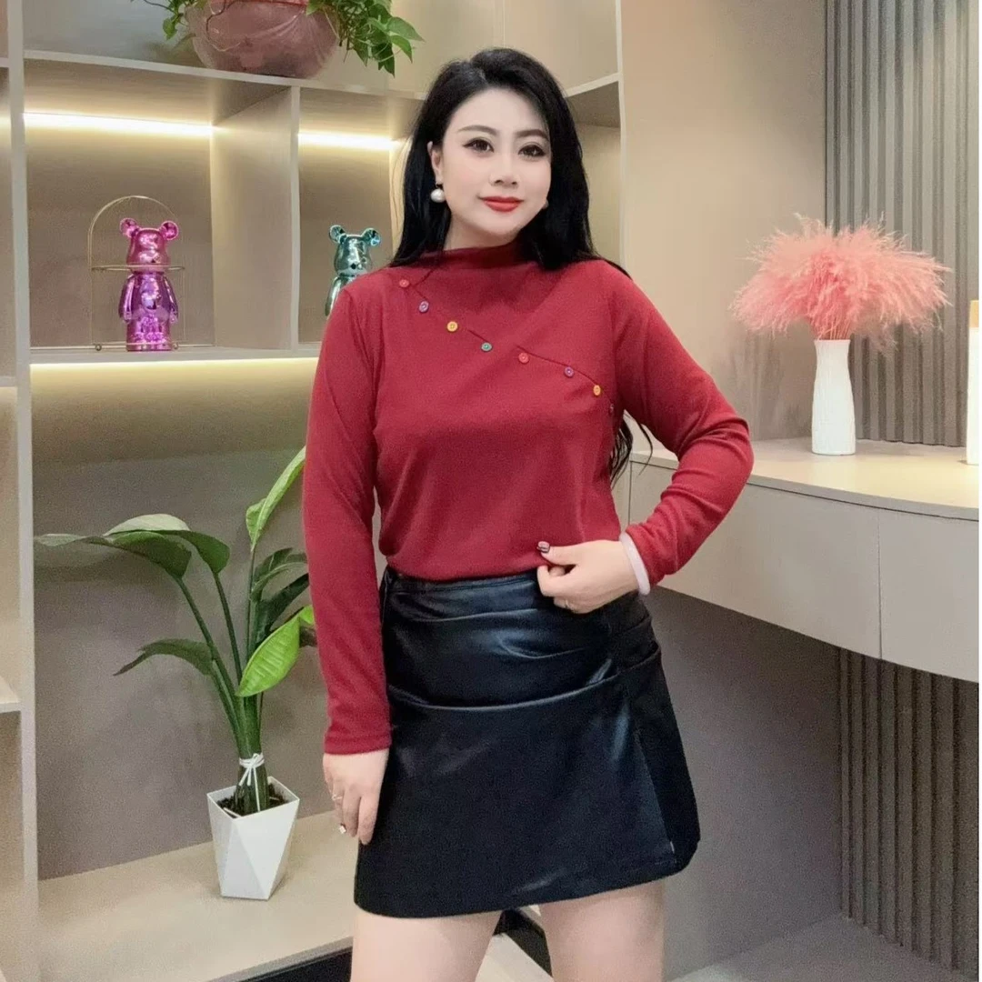 秋冬款小衫-双 9313时尚潮流彩扣舒适保暖打底款胖MM大码女装新款