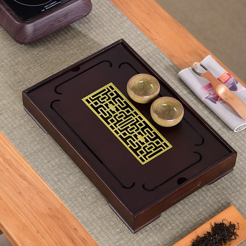 简约家用储水茶盘功夫茶具茶海日式干泡茶台沥水竹制茶盘37*25*6