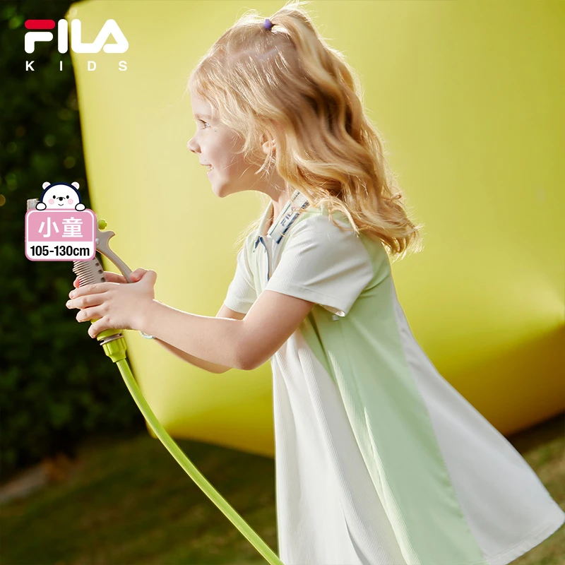 【斐乐儿童】2025夏女小童欧若风运动舒适针织短袖连衣裙K11G422321